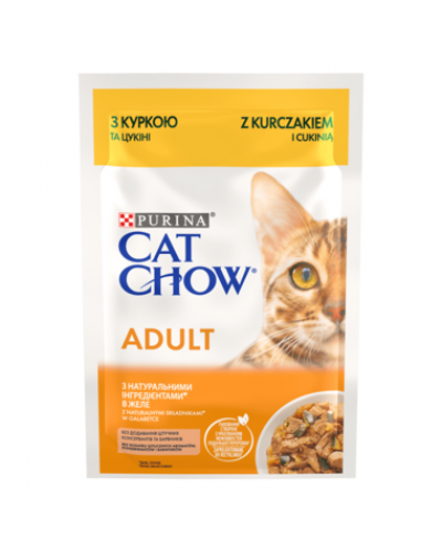 Cat Chow Ніжні шматочки з куркою та цукіні в желе для котів, 85 г