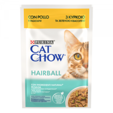 Cat Chow Hairball Ніжні шматочки з куркою та зеленою квасолею в соусі для котів, 85 г