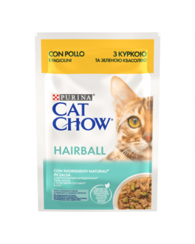 Cat Chow Hairball Ніжні шматочки з куркою та зеленою квасолею в соусі для котів, 85 г