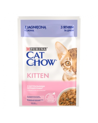 Cat Chow kitten Ніжні шматочки з ягням та цукіні в соусі для кошенят, 85 г