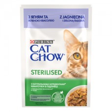 Cat Chow Sterilised Ніжні шматочки з ягням та зеленою квасолею в соусі для кастрованих котів, 85 г