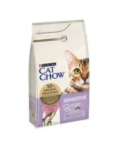 Cat Chow Adult Sensitive Salmon, сухий корм для дорослих котів з чутливим травленням, з лососем, 15 кг