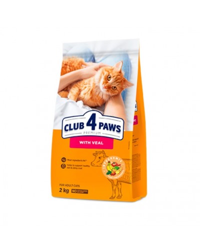 Club 4 Paws Premium, сухий раціон для дорослих котів, з телятиною, 2 кг