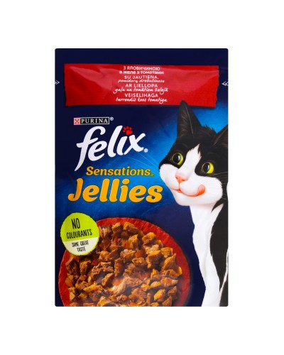 Felix Sensations Jellies (Фелікс Сенсейшнз Джеліс), з яловичиною в желе з томатами, 85 г