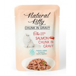 Natural Kitty Chunk in Gravy Chicken With Salmon, влажный корм для взрослых кошек, курица, лосось, 85 г
