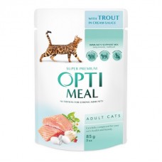 Optimeal, вологий корм з фореллю в кремовому соусі для дорослих котів, 85 г