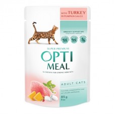 Optimeal, вологий корм з індичкою у гарбузовому соусі для дорослих котів, 85 г