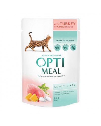 Optimeal, вологий корм з індичкою у гарбузовому соусі для дорослих котів, 85 г