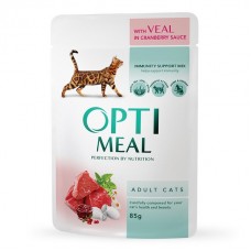 Optimeal, вологий корм з телятиною в журавлиному соусі для дорослих котів, 85 г