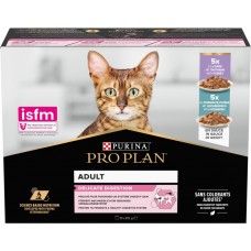 Purina Pro Plan Delicate Digestion MULTIPACK, вологий корм для котів з чутливим травленням, з індичкою 5 шт + з рибою 5 шт, паучі, 10х85 г