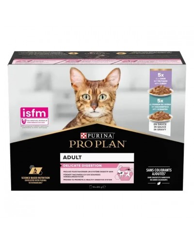 Purina Pro Plan Delicate Digestion, вологий корм для котів, чутливе травлення, з рибою, шматочки у підливці, пауч, 85 г