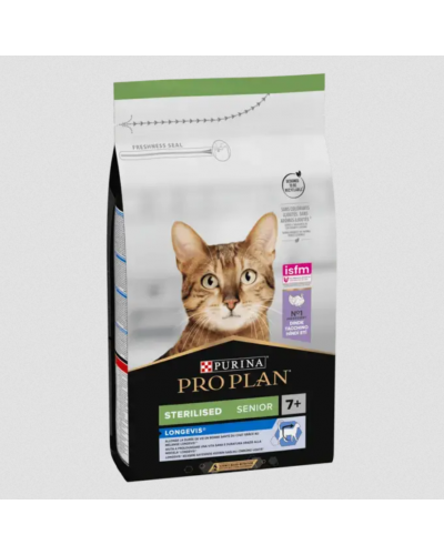 Сухой корм Purina Pro Plan Sterilised Senior Longevis, с индейкой, для котов 7+ лет, 1.5 кг