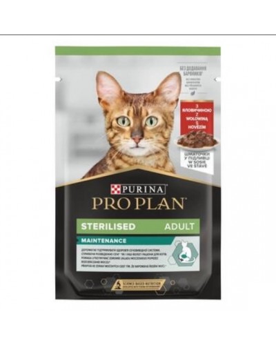 Purina Pro Plan Sterilised MULTIPACK, вологий корм для стерилізованих котів, з куркою 5 шт + з яловичиною 5 шт, паучі, 10х85 г