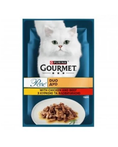 Gourmet Perle Duo, вологий корм для котів з куркою та яловичиною, 85 г