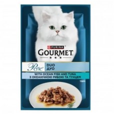 Gourmet Perle Duo, вологий корм для котів з океанічною рибою та тунцем, 85 г