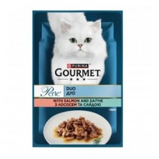 Gourmet Perle Duo, вологий корм для котів з лососем і сайдою, 85 г
