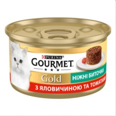 Вологий корм Purina Gourmet Gold Ніжні биточки для котів, з яловичиною і томатами, 85 г