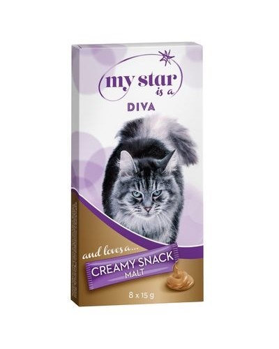 My Star is a Diva, кремові ласощі для котів, з екстрактом солоду, для виведення шерсті, 8 стіків по 15 г