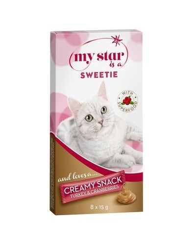 My Star is a Sweetie, кремові ласощі для котів, з індичкою та журавлиною, 8 стіків по 15 г
