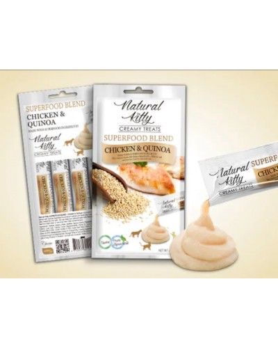 Ласощі для котів Natural Kitty Creamy Treats Superfood Blend: курка і кіноа, в желе, 24 стіки по 12 г