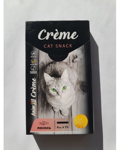 Ласощі для котів AnimAll Creme: крем-пюре з лососем, 6 стіків по 15 г