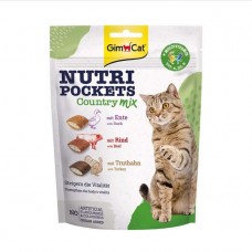 GimCat Nutri Pockets Country Mix, лакомство для кошек, хрустящие подушечки, индейка/утка/говядина, 60 г