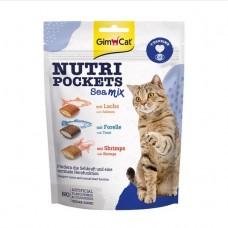 GimCat Nutri Pockets Sea Mix, лакомство для кошек, хрустящие подушечки, лосось/форель/креветка, 60 г