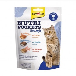 GimCat Nutri Pockets Sea Mix, ласощі для котів, хрусткі подушечки, лосось/форель/креветка, 150 г