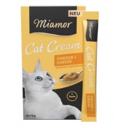 Miamor Cat Cream Chicken & Cheese, кремовое лакомство для кошек, курица с сыром, 6 стиков по 15 г