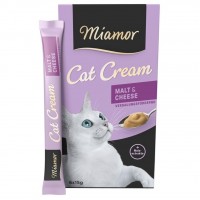 Miamor Cat Cream Malt & Cheese, кремові ласощі для котів, сир, з мальтозною пастою для виведення шерсті, 6 стіків по 15 г