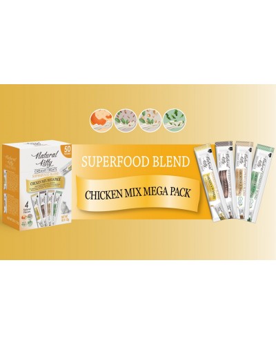 Ласощі для котів Natural Kitty Creamy Treats Superfood Blend CHICKEN MEGA PACK: 4 види з куркою, 50 стіків по 12 г