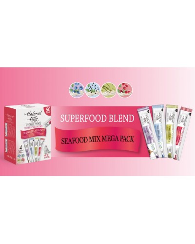 Ласощі для котів Natural Kitty Creamy Treats Superfood Blend SEAFOOD MEGA PACK: 4 види з рибою, 50 стіків по 12 г