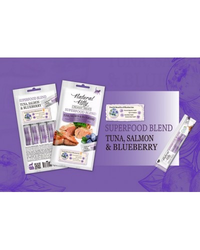 Ласощі для котів Natural Kitty Creamy Treats Superfood Blend: лосось, тунець і чорниця, в желе, 4 стіки по 12 г