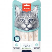  Wanpy Creamy Lickable Treats Tuna & Codfish, кремові ласощі для котів, з тунцем і тріскою, 5 стіків по 14 г