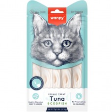  Wanpy Creamy Lickable Treats Tuna & Codfish, кремові ласощі для котів, з тунцем і тріскою, 5 стіків по 14 г