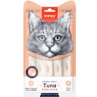  Wanpy Creamy Lickable Treats Tuna & Salmon, кремові ласощі для котів, з тунцем і лососем, 5 стіків по 14 г