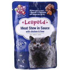 Леопольд, вологий корм для котів, м'ясне рагу з куркою та печінкою в соусі, 100 г