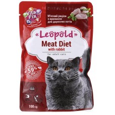 Леопольд, вологий корм для котів, м'ясний раціон з кроликом, 100 г