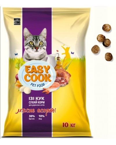 Nutra five stars  Easy Cook (Нутра 5 зірок Ізі Кук), сухий корм для котів, м'ясне асорті, 10 кг