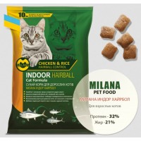 Milana Indoor Hairball, сухий корм для котів, курка/рис, для виведення шерсті, 10 кг