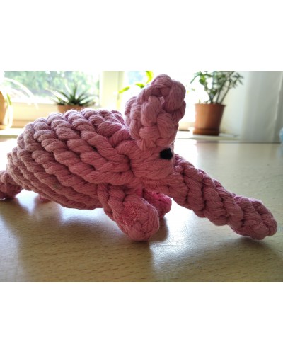 Слоник плетений з мотузки, м'яка іграшка для собак, рожевий, 18 см, 1 шт