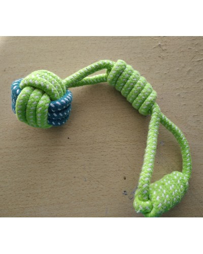 М'яч плетений на мотузці з ручкою, м'ячик іграшка для собак, салатовий, 5 см, 1 шт