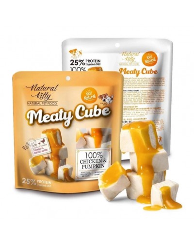 Ласощі для котів і собак Natural Kitty Meaty Cube, курка із гарбузом, приготовлені на пару, 60 г