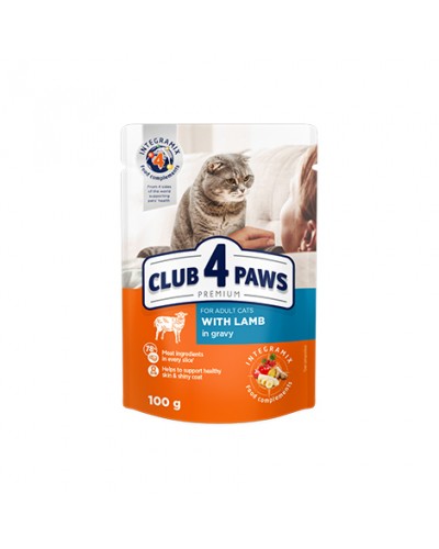  Club 4 Paws Premium (Клуб 4 Лапи Преміум), вологий корм для дорослих котів, з ягням в соусі, 100 г