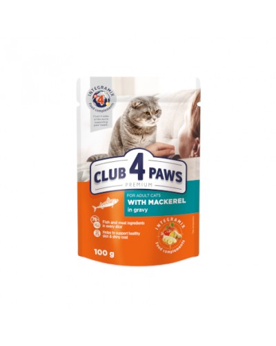  Club 4 Paws Premium (Клуб 4 Лапи Преміум), вологий корм для дорослих котів, з макреллю в соусі, 100 г