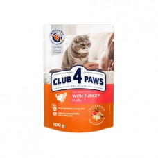  Club 4 Paws Premium (Клуб 4 Лапи Преміум), вологий корм для дорослих котів, з індичкою в желе, 100 г