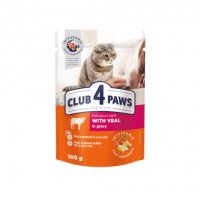  Club 4 Paws Premium (Клуб 4 Лапи Преміум), вологий корм для дорослих котів, з телятиною в соусі, 85 г