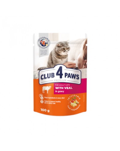  Club 4 Paws Premium (Клуб 4 Лапи Преміум), вологий корм для дорослих котів, з телятиною в соусі, 85 г