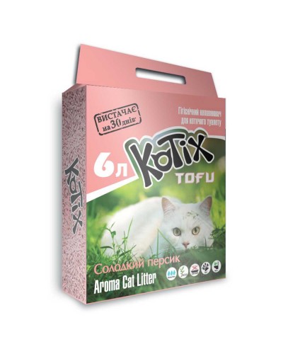 Kotix Tofu (Котікс Тофу) Honey Peach, наповнювач для котячого туалету соєвий, з ароматом персика, 6 л