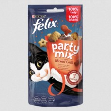 Felix PARTY MIX Гриль Мікс. Додатковий сухий корм (ласощі) для дорослих котів зі смаком курки, яловичини та лосося. 60 г